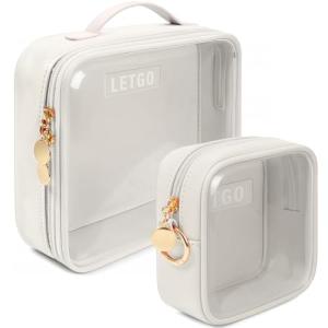 Travel Toiletry Bag,2 Pack Clear Makeup Bags with Handles,180°Opening Clear Cosmetic Bags for Traveling Women,Men,Travel Essentials(Large+Mini White)