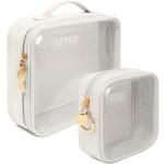 Travel Toiletry Bag,2 Pack Clear Makeup Bags with Handles,180°Opening Clear Cosmetic Bags for Traveling Women,Men,Travel Essentials(Large+Mini White)