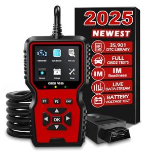 Zecirl V519 OBD2 Diagnostic Scanner Tool - Vechicle Check Engine Light Code Reader with Battery Voltage Tester, I/M Readiness, Reset, and Code Eraser for All OBDII Car Since 1996 Red
