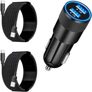 【MFi Certified】iPhone 16 Car Charger Fast Charging, BARMASO 4.8A USB Car Power Adapter USB-C Car Charger Cigarette Lighter with 2Pack Type-C Braided Cable for iPhone 16 Pro Max/15 Pro/Galaxy S24/Pixel