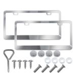 2PCS Stainless Steel Car License Plate Frames, 2 Holes License Plate Holder Car Tag with Washers and Screw Caps, Universal Licence Plate Cover Auto Exterior Accessories for US Vehicles (Silver)