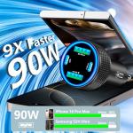 90W Dual USB-C & USB-A Car Charger
