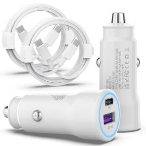 Dual Port USB-C Car Charger for iPhone 16
