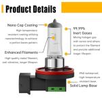 H11 Halogen Headlight Bulbs, 4000 Lumens, Pack of 2