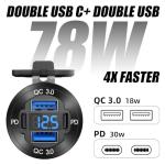 12V USB Charger with 4 Ports and Voltmeter