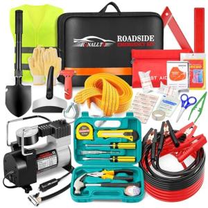 Emergency Roadside Safety Kit with Air Compressor