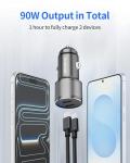 Dual USB C Car Charger, 60W PD (30W + 30W) Super Fast Charging Adapter Metal for iPhone 16/15 Pro Max, Samsung Galaxy S25 Ultra/S25 Plus/S25/S24/S23, Note 20/10, iPad Pro + 2X Type C to C Cable 3.3Ft