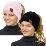 2 Pack Women's Winter Beanie with Ponytail Hole