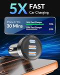 Fast 3-Port USB C Car Charger with Cable