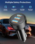 Fast 3-Port USB C Car Charger with Cable