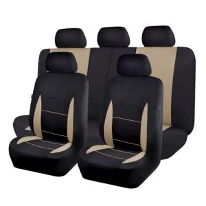 Flying Banner Car Seat Covers Set Beige Tan Front Seats Rear Bench Polyester car seat Protectors Easy installations Rear Bench Split Classic Man Lady Truck