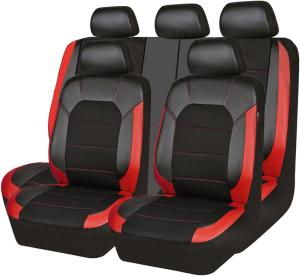 CAR PASS Universal Leather car seat Covers Sport fits Most Cars, SUVs, Trucks, and Vans (Full Set, Black Red)