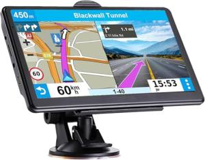 GPS Navigator for Car Truck RV, Latest 2025 Map, 7 inch Touch Screen Real Voice Spoken Turn-by-Turn Direction Reminding Navigation System for Cars, Vehicle GPS with Speed and Red Light Warning