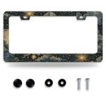 Beautiful Night Starry Sky License Plate Frame Nebula Stars License Plate Holder Funny Personalise Car Stainless Stee Decorative Parts for Standard Us Canada Vehicles 12x6 Inch for Women Men