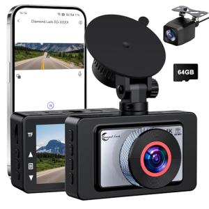 Dash Cam Front and Rear, 4K Ultra HD Dash Camera for Cars, 64GB Card Included, Built-in 5G WiFi Mobile APP Control, 3" IPS Screen,Super Clear Night Vision, 170°Wide Angle,G-Sensor, 24H Parking Monitor