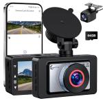Dash Cam Front and Rear, 4K Ultra HD Dash Camera for Cars, 64GB Card Included, Built-in 5G WiFi Mobile APP Control, 3" IPS Screen,Super Clear Night Vision, 170°Wide Angle,G-Sensor, 24H Parking Monitor