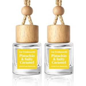 HoogaLife Car Air Freshener Diffuser 2 Pack Hanging Pistachio Salty Caramel Car Air Freshener for Women 45+ days Long Lasting Fragrance Made in USA (P62)