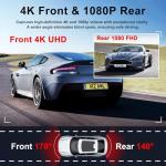 Dash Cam Front and Rear, 4K Ultra HD Dash Camera for Cars, 64GB Card Included, Built-in 5G WiFi Mobile APP Control, 3" IPS Screen,Super Clear Night Vision, 170°Wide Angle,G-Sensor, 24H Parking Monitor