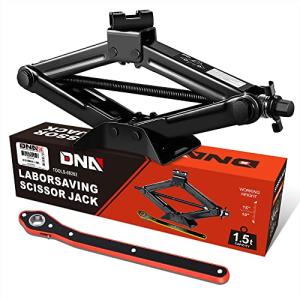DNA Motoring Scissor Jack for Car, 1.5 Ton (3,306 lbs) Scissor Lift Jack with Labor-Saving Ratchet Wrench for Most Cars, 4'' - 15.2'' Lifting Range, TOOLS-00282