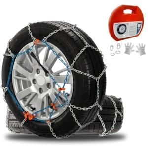 SNOCATENA Snow Chains for Cars, SUVs & Pickup Trucks – Quick Fit, Easy Installation, Reusable Universal Tire Chains for Winter Emergency Traction (Set of 2)