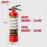 2.5LBS ABC Dry Chemical Fire Extinguisher for Home & Vehicle, Portable Kitchen/Car/RV Fire Extinguisher, Non-Conductive Multipurpose Class A B C, Red (1-Pack)