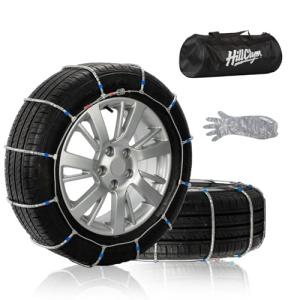 Snow Chains for Car Tires, Tire Chains for Passenger Cars, Sedan, SUVs, Quick Fit & Easy Installation, Portable Reusable Emergency Tire Traction Chain, Set of 2 (HP1042)