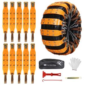 Qoosea Universal Snow Chains 6Pcs Heavy-Duty Wide-Track Tire Chains for SUV & Car Thickened Wear-Resistant TPU Anti-Slip Chains for Tires with Reinforced Structure in Winter Ice & Snow Conditions