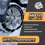Snow Chains for Car Tires, Tire Chains for Passenger Cars, Sedan, SUVs, Quick Fit & Easy Installation, Portable Reusable Emergency Tire Traction Chain, Set of 2 (HP1042)
