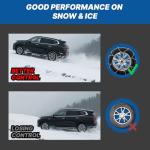 Snow Chains for Car Tires, Tire Chains for Passenger Cars, Sedan, SUVs, Quick Fit & Easy Installation Snow Tire Chains, Portable Reusable Emergency Tire Traction Chain, Set of 2 (HP1553)