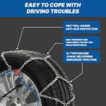Snow Chains for Car Tires, Tire Chains for Passenger Cars, Sedan, SUVs, Quick Fit & Easy Installation Snow Tire Chains, Portable Reusable Emergency Tire Traction Chain, Set of 2 (HP1553)