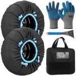 Canchiing 2 Pack Automotive Snow Socks for Tire, Traction Aid Anti Slip Tire Covers Chain with Ice Scraper Gloves, Universal Emergency Winter Kit for Cars Suvs Trucks Quick Fit Easy Installation (XL)