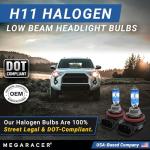 Mega Racer Premium OEM H11 Halogen Headlight Bulb (Low Beam) - Street-Legal & DOT Compliant for On-Road Use, Automotive Head Light Replacement for Car, 12V 55W, Plug & Play, Pack of 2 - Made in Korea