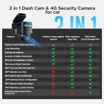 LAMTTO 4G LTE Cellular Car Security Camera Anti Theft GPS Tracker for Vehicle Safe, Dual Dash Cam Front Inside, Alarm Real-time Alerts via Cloud Storage, Remote Live-View - for Fleets & Family