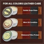 10Pcs Leather Care Kit- 3Pcs Horsehair Brushes, 1.76oz Saddle Soap, 1.76oz Mink Oil, 1.76oz Wax Waterproofer, Polish Cloths, Leather Cleaner and Conditioner for Shoes, Boots, Bags, Purses, Car Seats