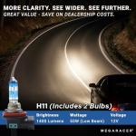Mega Racer Premium OEM H11 Halogen Headlight Bulb (Low Beam) - Street-Legal & DOT Compliant for On-Road Use, Automotive Head Light Replacement for Car, 12V 55W, Plug & Play, Pack of 2 - Made in Korea