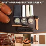 10Pcs Leather Care Kit- 3Pcs Horsehair Brushes, 1.76oz Saddle Soap, 1.76oz Mink Oil, 1.76oz Wax Waterproofer, Polish Cloths, Leather Cleaner and Conditioner for Shoes, Boots, Bags, Purses, Car Seats