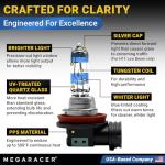 Mega Racer Premium OEM H11 Halogen Headlight Bulb (Low Beam) - Street-Legal & DOT Compliant for On-Road Use, Automotive Head Light Replacement for Car, 12V 55W, Plug & Play, Pack of 2 - Made in Korea