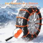 12 Pcs Snow Tire Chains - Portable Plastic Non-Slip Anti-Skid Traction Cables for Winter Driving/Fits Most Cars, SUV & Trucks/Emergency Use/Easy to Install & Adjustable (Orange)