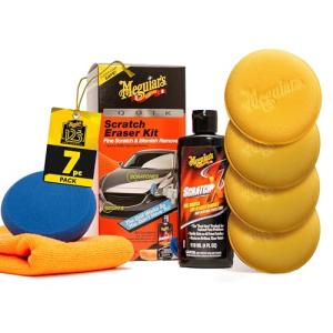 Meguiar's Quik Scratch Eraser Kit, Car Scratch Remover for Repairing Surface Blemishes, Car Care Kit with ScratchX, Drill-Mounted Pad, and Microfiber Towel, 4 Count