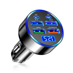 6 Ports Car Cigarette Lighter Adapter with LED Voltage Display,Fast Charging Car Charger Port Includes PD/QC3.0/SCP/3.1A/Super,24V 12V Cars Adapter Cars Lighter USB Adapters