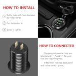 Triple Port QC3.0 Car Charger Socket, 12V/24V 36W USB Charger with 3 Fast Charging Ports, IP66 Waterproof Aluminum Socket Mount for Car Boat RV Marine ATV
