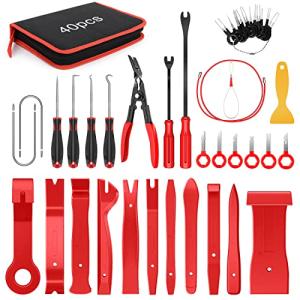 GOOACC 40Pcs Trim Removal Tool,Auto Terminal Removal Key Tool,Auto Clip Pliers Stereo Removal Tools,Car Upholstery Repair Removal Kit,Precision Hook and Pick Set,Wiring Threader,Car Film Scraper