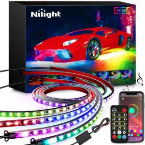 Nilight 4Pcs Car Underglow Neon Accent Strip Lights 256 LEDs RGBIC Multi Color DIY Sound Active Function Music Mode with APP Control and Remote Control Underbody Light Strips, 2 Years Warranty