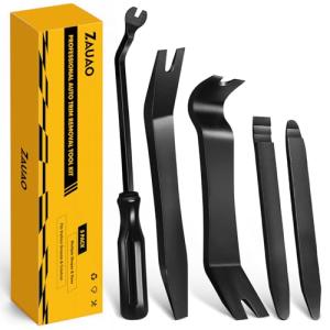 ZAUAO Auto Trim Removal Tool Kit, 5-Piece No Scratch Plastic Pry Tool Set for Car Door Panel & Dashboard - Professional Trim Tools Automotive with Clip Fastener Remover, Scratch-Resistant - Black