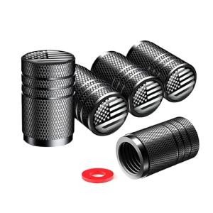 Tire Valve Stem Caps tire Valve Covers Valve stem Covers Black 5 pcs/Pack Anodized Aluminum Tire Valve Cap Set Corrosion Resistant Universal Stem Covers for Cars Trucks Motorcycles SUVs and Bikes