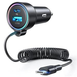 60W USB-C Fast Car Charger with Coiled Cable