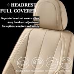 Coverado Car Seat Covers Full Set, Car Seat Protector Waterproof, Nappa Leather Car Seat Cushion, Beige Seat Covers for Cars, Front Seats and Back Universal Fit for Most Cars