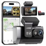 2-Channel Dash Cam with 24H Parking Monitor, 4K+2K Front and Rear, Built-in GPS, Night Vision, G-Sensor, WDR, 170° Wide Angle, 5.8G Wi-Fi, Dark Black
