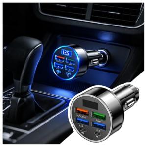 6 Ports Car Cigarette Lighter Adapter,Upgraded Car Cigarette Lighter USB Charger with Super/PD/3.1A/QC3.0 as Vehicle Electronics,24V/12V Cars Charger Adapter with LED Voltage Display