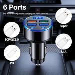 6 Ports Car Cigarette Lighter Adapter,Upgraded Car Cigarette Lighter USB Charger with Super/PD/3.1A/QC3.0 as Vehicle Electronics,24V/12V Cars Charger Adapter with LED Voltage Display